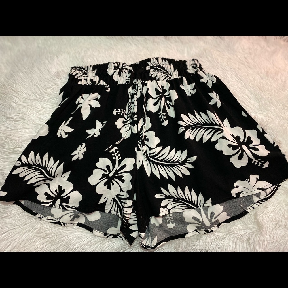 Floral White and black shorts